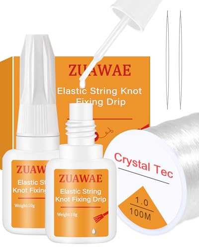 ZUAWAE Jewelry Glue for Elastic String, Bracelet Glues with 1mm Elastic String for Bracelets to Clay Beads Bracelet Making Kit, Jewelrys Fixing Kit, Jewelry Making Supplies - color: 1 mm Elastic String with Jewelry Glue