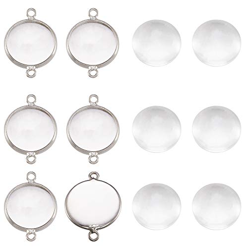 FASHEWELRY 10 Sets Brass Bezel Pendant Trays 14mm Dome Clear Glass Cabochon Blank Base Connector Cover for DIY Jewelry Making - color: 14mm-10 Sets