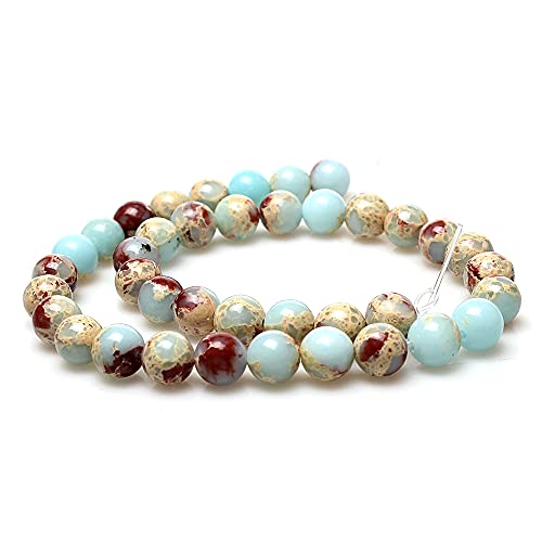 Natural Stone 6 Colors Sea Sediment Imperial Jasper Round Loose Beads for Jewelry Making (6mm, Water Blue)