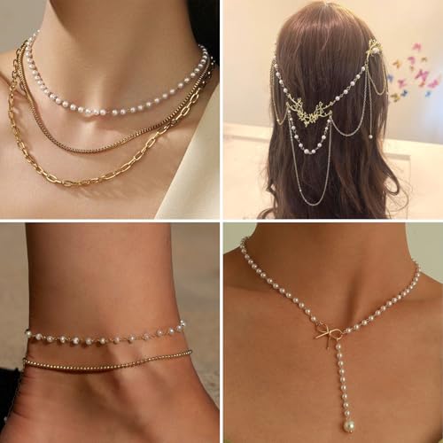 33 Feet Gold Pearl Beads Chains Roll, 4mm Faux Pearls Beaded Gold Plated Brass Cable Link Chain Spool Bulk for Jewelry Making DIY Craft - color: 4.0MM Gold Color