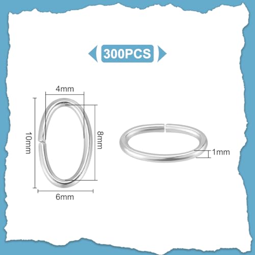 UNICRAFTALE 300 Pcs Stainless Steel Open Jump Rings 10x6mm Oval Jump Rings Open Rings for Jewelry Making DIY Craft Earring Bracelet Pendant Choker Jewelry Making Findings and Key Ring Chain - size: 10mm