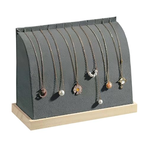 TANG SONG Cambered Wooden Flannelette Soft Mat Multiple Flat Necklace Display Stand Necklace Chains Organizer Holder for Home (Dark Grey) - color: Flannelette-Dark Grey