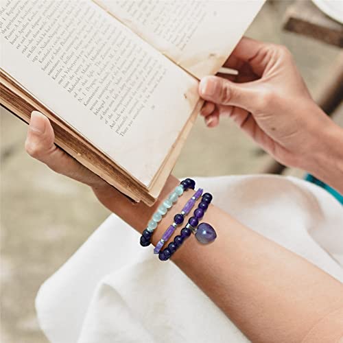 Vinswet Healing Crystal Beaded Bracelets for Women,Natural Amethyst Gemstones Bracelet,Anxiety Stress Relief Heart Charm Bracelet Handmade purple Jewelry Gifts for Women - color: Amethyst&6Moonstone
