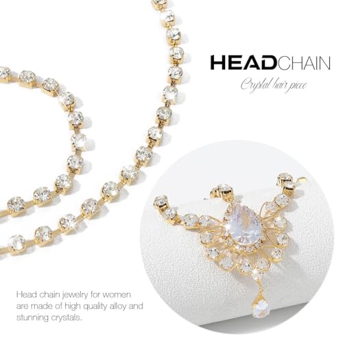 Brishow Crystal Head Chain Jewelry Gold Rhinestone Hair Chain Boho Bridal Headpiece for Women - color: Gold