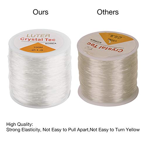 Luter 1mm Clear Bead Cord Crystal Elastic Stretchy Bracelet String for Jewelry Making Necklace Bracelet Beading Thread (328ft)