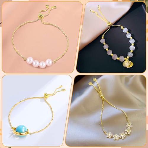 4pcs Adjustable Slider Bracelet for Jewelry Making, Bracelet Extender Chains with Rhinestones Ends Slider Extender Chains for Women DIY Bracelets Jewelry Craft Supplies(18K Gold)