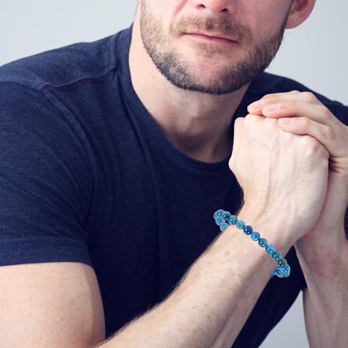 ANAYA AGATE Energy Protection Crystal Handmade Adjustable Bead Bracelet Perfect for Men, Women’s Christmas Gift - Gemstone Healing Stretch Bracelet Pulsera Para Hombre Mujer Stocking Stuffer - color: Apatite