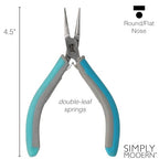 The Beadsmith Simply Modern Round & Flat Nose Pliers, 5.75 inches (145mm) with polished steel head, comfortable contoured grip handles and double-leaf springs, tool for jewelry making - size: Half Round/Half Flat Nose