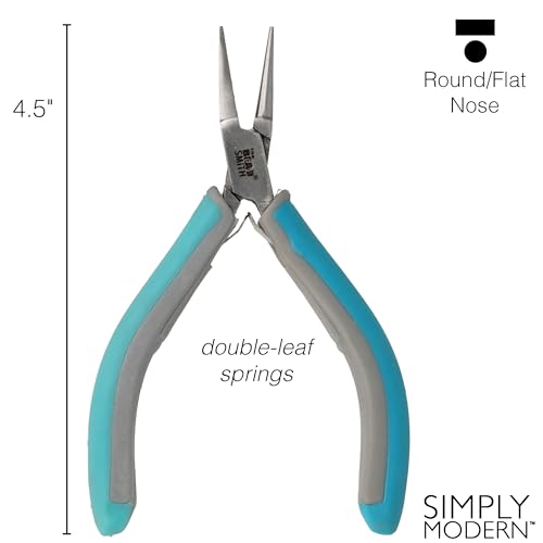 The Beadsmith Simply Modern Round & Flat Nose Pliers, 5.75 inches (145mm) with polished steel head, comfortable contoured grip handles and double-leaf springs, tool for jewelry making - size: Half Round/Half Flat Nose
