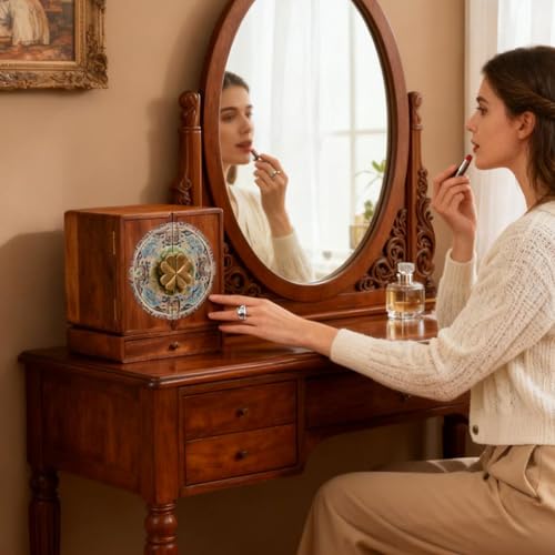 Wooden Jewelry Box for Women Jewelry Box With Drawers Walnut Wood (Walnut Wood with printing B) - color: Walnut Wood with printing B