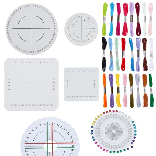 WEBEEDY Kumihimo Kit for Adults Beginners, Japanese Kumihimo Starter Kit Bracelet Beaded Braid Set Include 4 Pcs Square & Round Disk with 24 Thread for Beading & Bracelet Weaving Supplies