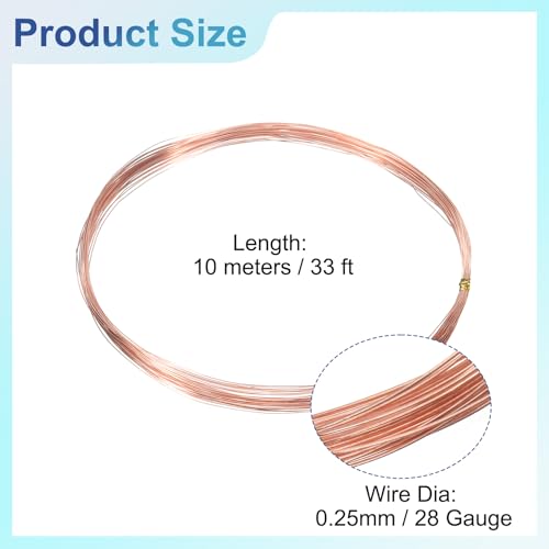 uxcell Pure Copper Wire 99.99% 30 Gauge 10m/33ft Tarnish Resistant | 0.25mm Pure Copper Soft Craft Copper Wire,for Jewelry Making Beading DIY Crafts Supplies,Copper - size: 30 Gauge 0.25mm