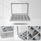 Wudygirl 30 Grid Jewelry Organizer Velvet Jewelry Box Jewelry Tray with Clear Lid Storage Case Showcase Display Stackable Removable (30 Grid) - style: 30 Grid Tray