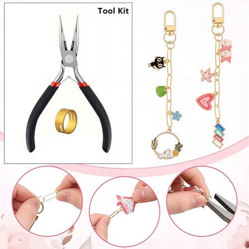 XUHAO7 544-Piece DIY Jewelry Making Kit - Birthday Gift Craft Set with Pendants, Keyring Hooks, Chains, Clasps & Tools - Free 5 Velvet Drawstring Pouches & Storage Box - size: 544pcs