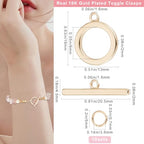 Beebeecraft 1 Box 10Pcs Toggle Clasp 18K Gold Plated Smooth Ring T-bar Closure End Clasps Connector Sets with 20Pcs Open Jump Rings for DIY Jewellery Making Necklace Bracelet - color: #6 10 sets