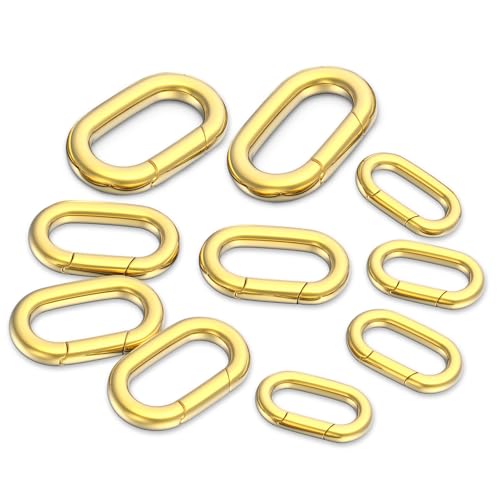 10Pcs Oval Clasp Carabiner Necklace Clasps and Closures, Spring Ring Clasp Pearl Necklace Enhancer Connector for Jewelry Bracelet Making - color: Gold, size: 4 Pcs Small + 4 Pcs Medium + 2 Pcs Large
