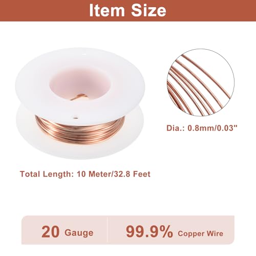 uxcell Soft Copper Wire (20 Gauge, 32.8 FT), 99.9% Pure Bare Copper Wire 0.8mm Solid Craft Wire for DIY Crafting Gardening Decoration (10Meter) - size: 20 Gauge x 32.8 FT