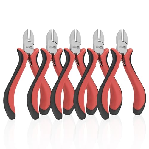 5-Pack 4" Wire Cutters, Spring Loaded Side Cutters for Jewelry Making, Flush Cut Pliers with Angled Design, Small Wire Cutters for DIY, Craft, Electronics, Repairing