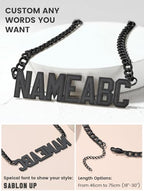 GoldChic JEWELRY Name Necklace Personalized for Men, Womens Custom Name Plate Chain, Stainless Steel Customized Old English Nameplate Choker with Curb Chains Custom, 16 inches to 30 inches - color: Cuban Chain 6 mm-Black(Large Pendant)
