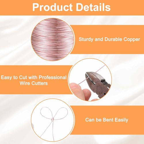 HARFINGTON Wire 328ft Length 26 Gauge Copper Craft Jewelry Wrapping Wire Tarnish Resistant Beading for Jewelry Making Supplies Crafting, Pink - color: Pink