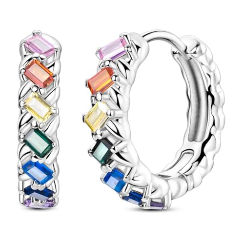 LAZA 925 Sterling Silver Hoop Earrings for Women, Sterling Silver Butterfly Hoops Colorful Flowers Hoop Huggie Earrings Hypoallergenic Jewelry Gifts for Women - color: Colorful Hoop Earring