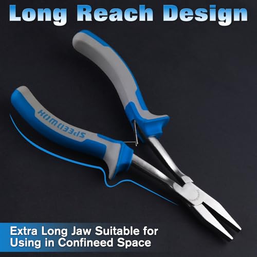 SPEEDWOX Long Reach Flat Nose Pliers 6 Inches Precision Duck Bill Fine Pliers for Hard to Reach Narrow Spaces Smooth Jaws High Leverage Reduce Efforts Non-slip Handles Small Plier Thin Professional - style: Flat Nose Pliers