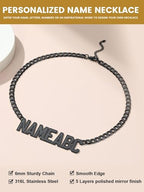 GoldChic JEWELRY Name Necklace Personalized for Men, Womens Custom Name Plate Chain, Stainless Steel Customized Old English Nameplate Choker with Curb Chains Custom, 16 inches to 30 inches - color: Cuban Chain 6 mm-Black(Large Pendant)