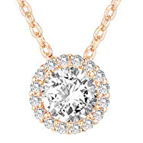 PAVOI 14K Gold Plated Post Faux Diamond Round Solitaire Pendant Halo Necklace | Gold Necklace for Women | Slider Adjustable - style: Circle