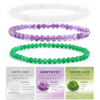 2/3-Pieces 4mm 6mm 8mm Natural Crystal Gemstone – Handmade Reiki Energy Healing Stretch Bracelets Jewelry for Yoga, Meditation, Unisex - color: 3 Pieces (Amethyst&GreenJade&WhiteJade), size: 4mm