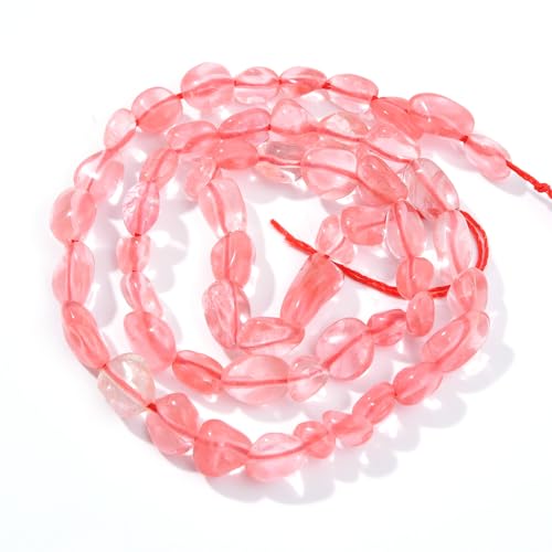 Cherry Quartz Pebble Nugget Oval Free Tumbled Stone 6-8mm Natural Gemstone Loose Beads Approx 15.5 inch for DIY Jewelry Making - color: Cherry Quartz