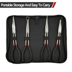 4 Pack 11" Long Nose Pliers Set with Portable Bag, Insulated Grip - Straight Needle Nose, 45/90 Degree Angle Curved & Circle Tools for Wire Bending, Shaping, Trimming - size: 4pcs With Bag