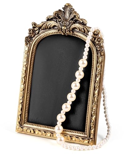 Wonderjune Jewelry Display Stand Vintage Necklace Organizer Ring Holder Earring Tray Resin Jewelry Photography Props Frame with Velvet Backing for Gifts - color: Black, size: 7.4 x 4.5 Inches, style: Elegant