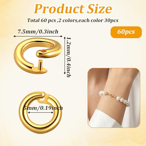 Molain 60Pcs Locking Jump Rings, OD 7.5mm ID 5mm Open End Connector Rings Split Jump Ring Open O Ring for DIY Crafts Jewelry Making Necklaces Bracelets Charms