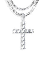 925 Sterling Silver Cross Necklace Men - CZ Cross Pendant Layered Necklaces Waterproof Stainless Steel Link Rope Chain Silver Necklace Stack Jewelry with Gift Box 16-30 Inches - size: 28&30in