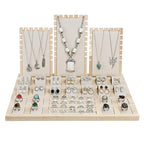 MOOCA Jewelry Display Set, Necklace Display Bust, Earring Organizer, Ring Holder Stand for Showcase and Store, Premium Fabric - color: 8b) 1 set. Beige Suede