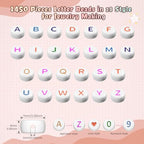 FZIIVQU 1400 Pcs Letter Beads Kit, 28 Styles White Acrylic Alphabet Beads Letter Beads for Jewelry Making wiht Number Beads Heart Beads Friendship Bracelet Kit - color: Colour Letter & White Base, size: 4*7mm