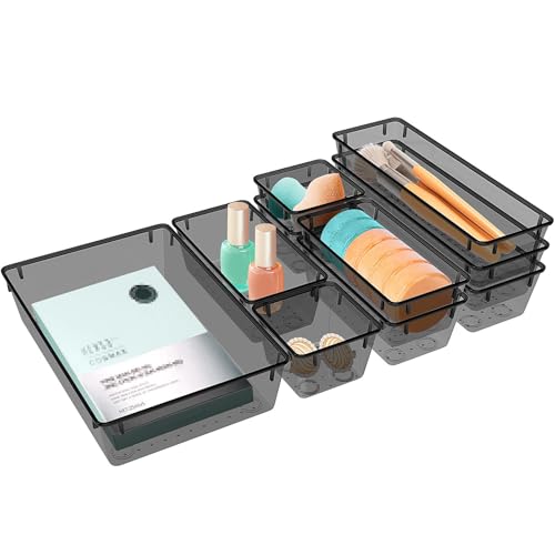 StorMiracle 10 PCS Drawer Organizer Set, 4 Varied Size Bathroom and kitchen Drawer cabinet organizer Trays, Clear Storage Bins for Makeup, Jewelry, Utensils and Gadgets, Black - color: Black, size: 10 PCS