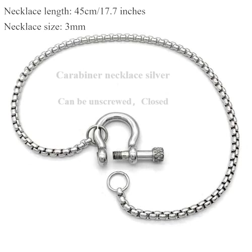 18K Gold Plated Buckle Necklace with Heavy Screw Anchor Shackle Wheat Chain Two Tone Carabiner 17.7 Inch Stainless Steel Foxtail Chain - color: Silver