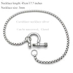 18K Gold Plated Buckle Necklace with Heavy Screw Anchor Shackle Wheat Chain Two Tone Carabiner 17.7 Inch Stainless Steel Foxtail Chain - color: Silver