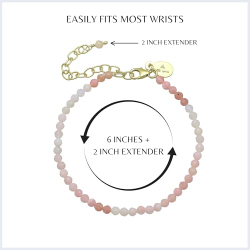 Faceted Bracelet for Women, Certified 925 Sterling Silver with 18K Gold Vermeil Healing Crystal Bracelets for Women - Crystals and Healing Stone Bracelet Women Jewelry for Gift - color: Pink opal