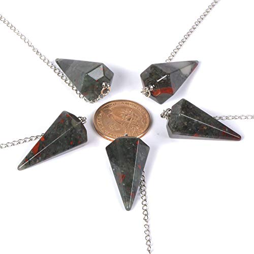Justinstones Natural African Bloodstone Gemstone Rock Crystal Hexagonal Pointed Reiki Chakra Pendant Pendulum - color: African Bloodstone