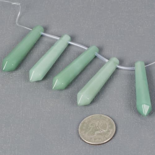 Justinstones 50mm Natural Green Aventurine Hexagonal Wand Jewelry Making Crystal Pointed Chakra Reiki Healing Beads 2mm Hole Drilled(Pack of 5) - color: Green Aventurine