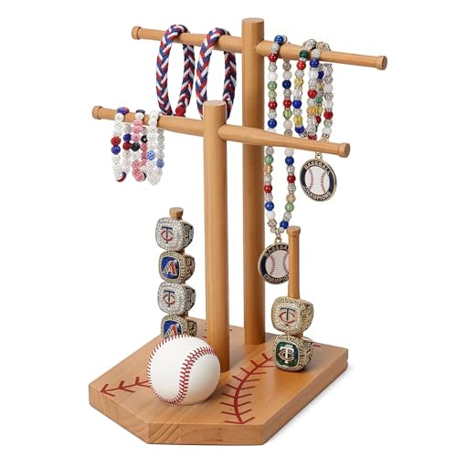 Large Two-Layer Baseball or Softball Drip Necklace Organizer Holder,Exquisite Wooden Championship Ring Display Holder,Baseball,Sports or Softball Ring Holder,Trophy Gift for Players & Coaches