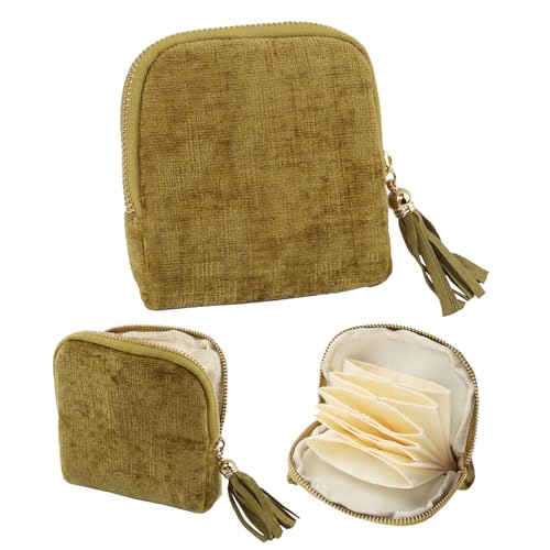 Travel Jewelry Case, Soft Velvet Organizer Pouch with 5 Compartments & Tassel Zipper, Anti-Scratch Jewelry Bag Storage Holder for Bangle Bracelets Earrings Necklace, Women Gifts - color: Grass Green