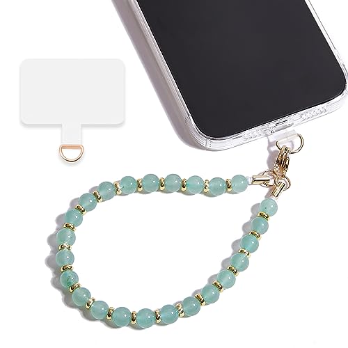 Marble Beaded Phone Wrist Strap,Detachable Phone Bracelet Strap with Tether Tab,Hands-Free Wristlet Strap (Green Aventurine) - color: Green Aventurine