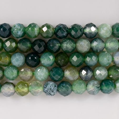 Angelstones Natural Gemstone Small Beaded Stretch Bracelet, 4mm Faceted Round Beads, Crystal Healing Bracelet for Women - color: Moss Agate