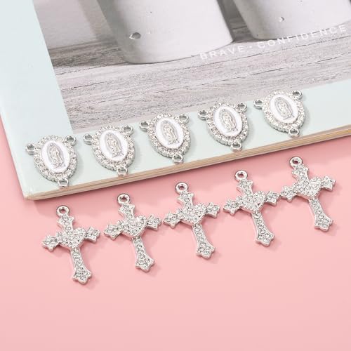 Jiali Q 20 Piece Set Rhinestone Cross Connectors and Pendants for Jewelry Making (Silver) - color: SILVER