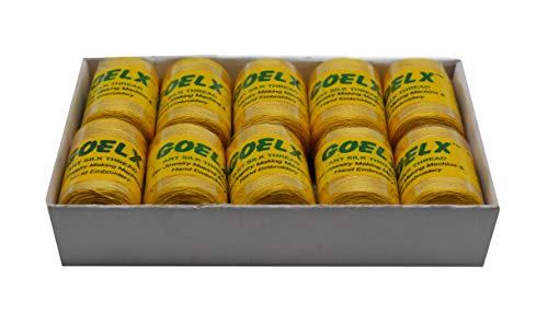 Goelx Silk Thread by Shade No for Jewelry, Tassel Making, Embroidery, Crafts, Shiny Soft Thread Spools - Yellow - 58 - color: Yellow - 58