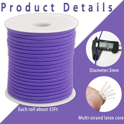 1/8 inch Elastic Cord String for Sewing 55ft 3mm Purple Round Elastic Rope Cord for Hair Ties Thin Elastic Strap Stretchy Thread for Clothes-Keychain-DIY Crafts & Project Supplies(ZH193)