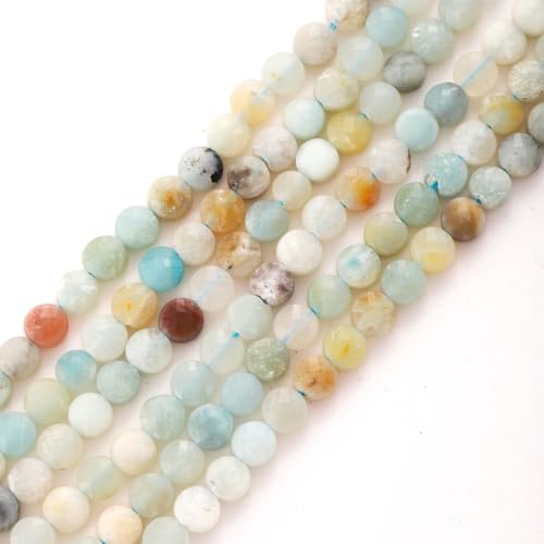 6mm Faceted Natural Amazonite Stone Beads Coin Disc Gemstone Spacer Beads for Jewelry Making DIY Bracelet Necklace - color: Amazonite
